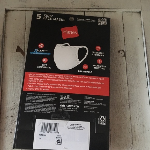Hanes 5 pack of masks small size kids Grey - Picture 2 of 5
